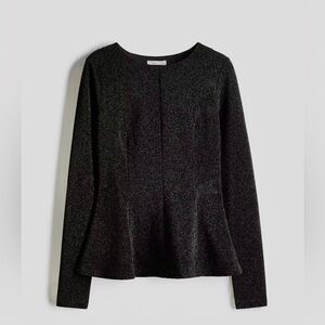 H&M NWT black shimmery thread long sleeve peplum top